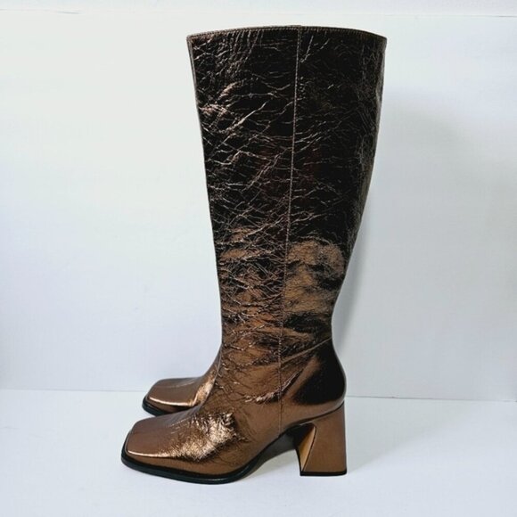NEW Ana Palma Metallic Bronze Knee High Boots Size 39 US 8.5 Made In Spain - Picture 3 of 9